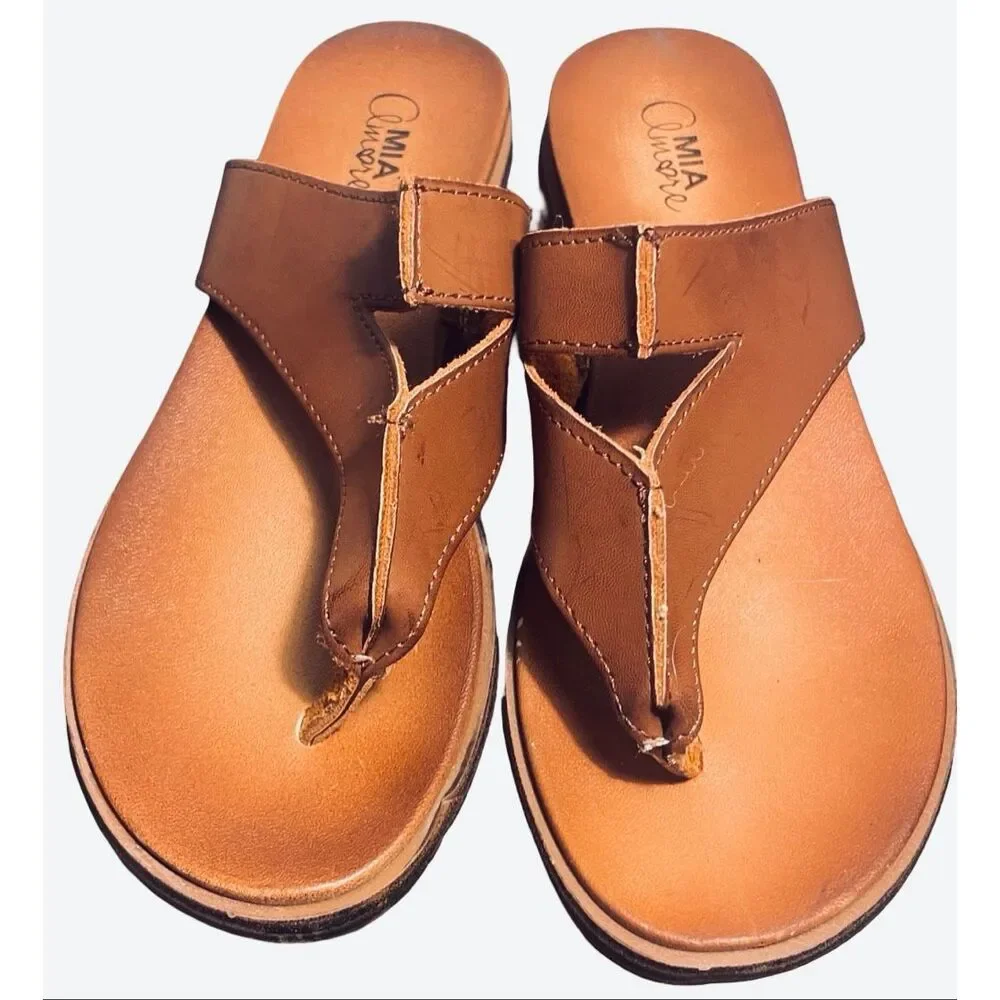 MIA Leather Cognac Sandals NWOB - Picture 2 of 6